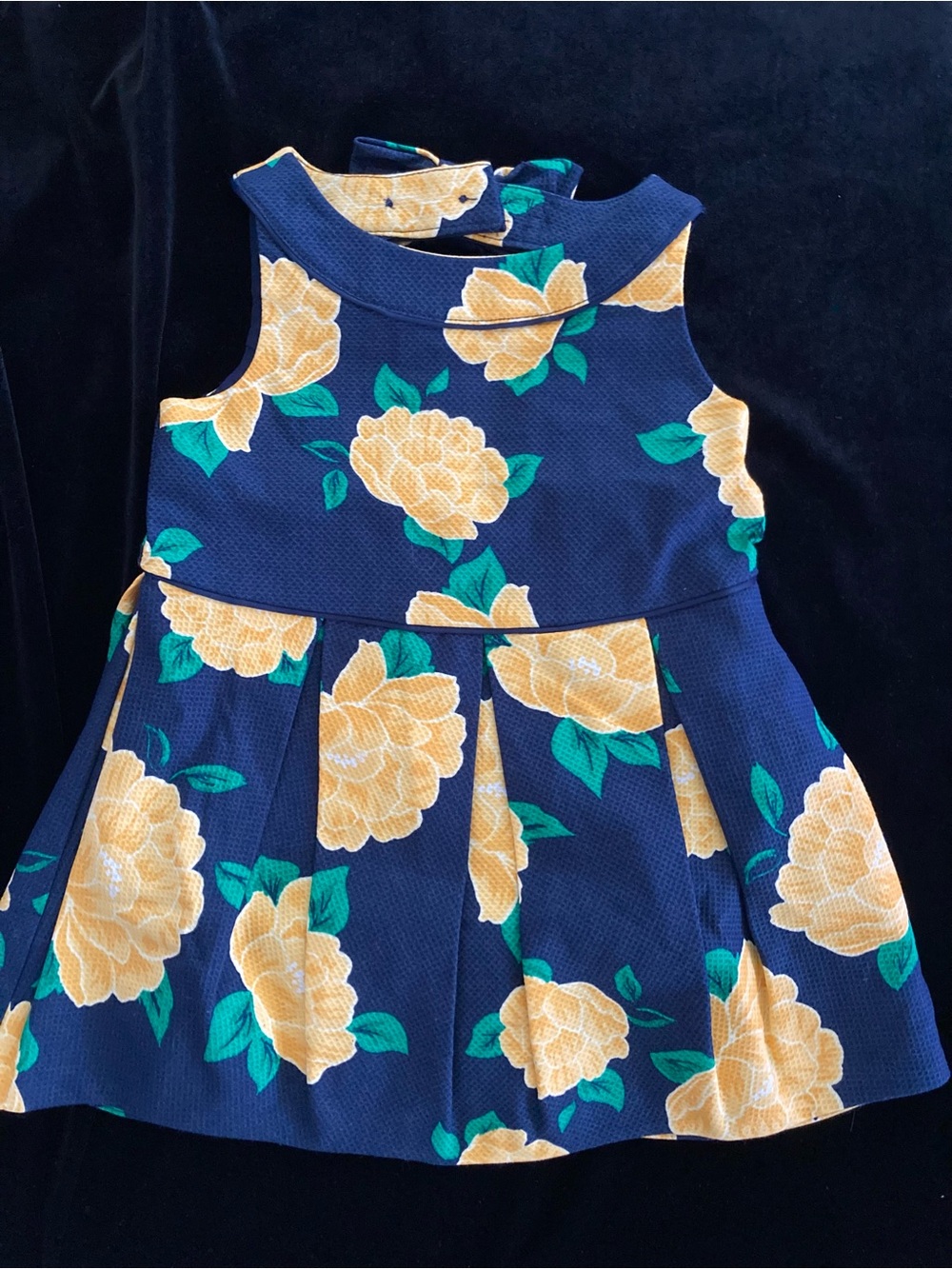 New Janie & Jack Infant Sz 12-18 mos Summer Dress Navy Blue w/ Yellow Roses